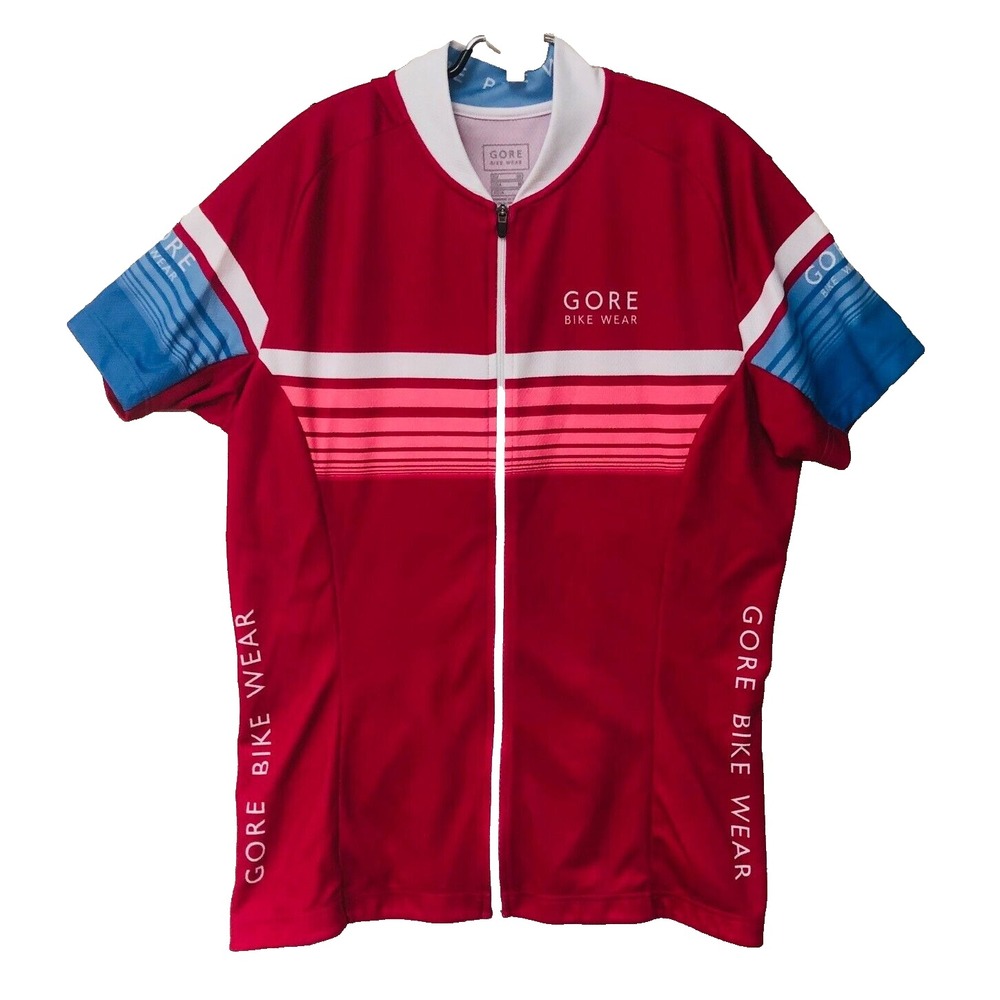 Gore Bike Wear‎ Unixex Cycling Zip Jersey Mens Women's Red Wt Blu Performance M